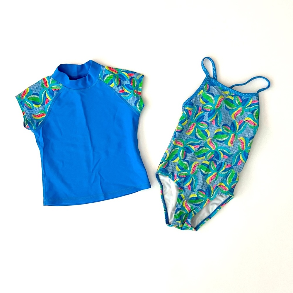 L.L. Bean Toddler Girls Swimsuit and Matching Swim Shirt Size 4